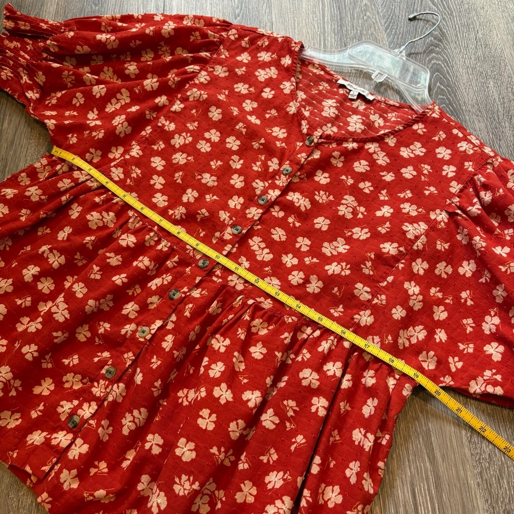 Madewell Red Floral Peplum Short Sleeve Blouse - Picture 7 of 8